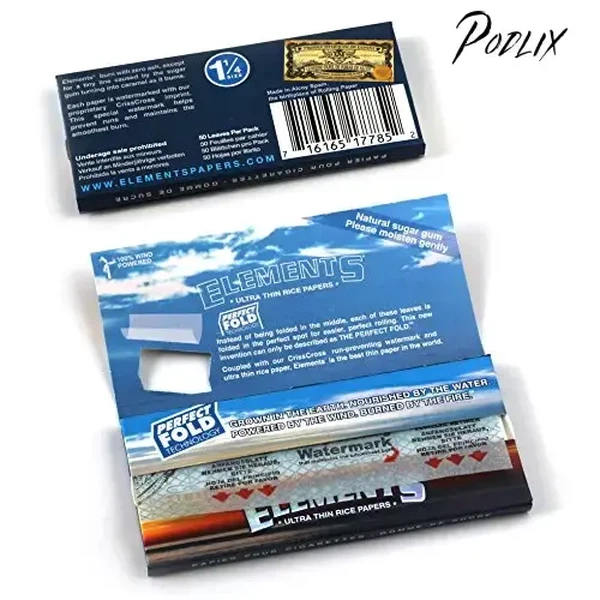 Elements Perfect Fold Ultra Thin Rice Papers (1.25) 50 Leaves Per Pack, Box of 25 Packs = 1250 Leaves-