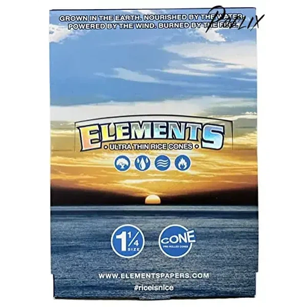 Elements Rolling Paper Cones 1 1/4 Rice (6 cones per pack) + RSV Scoop Card (1 Pack)-