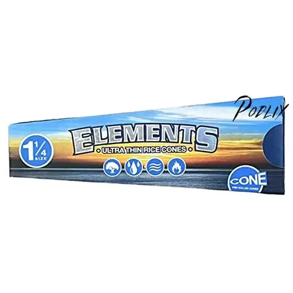 Elements Rolling Paper Cones 1 1/4 Rice (6 cones per pack) + RSV Scoop Card (1 Pack)-