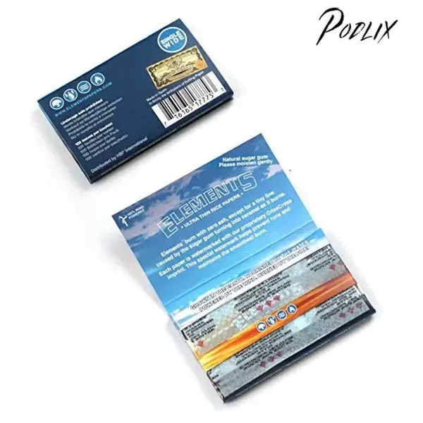 Elements Single Wide Rice Thin Cigarette Rolling Papers, Sugar Gum, 100 Count (Pack of 25)-