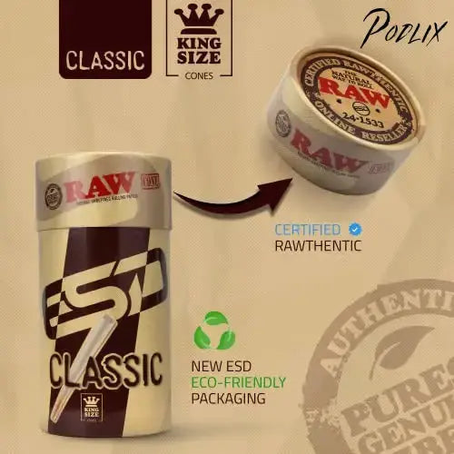 RAW Cones Classic King Size | 50 Pack | Natural Pre Rolled Rolling Paper with Tips & Packing Tubes Included-