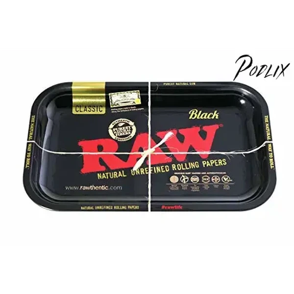 RAW Gold and Black Metal Rolling Tray - Limited Edition - 11'' x 7'' Size-