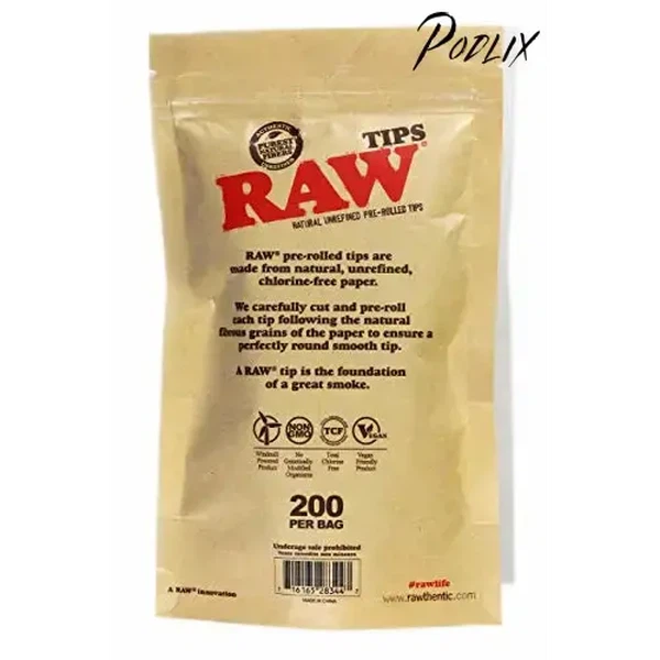 RAW Natural Unrefined Pre-Rolled Filter Tips - 1 Bag of 200 Tips-