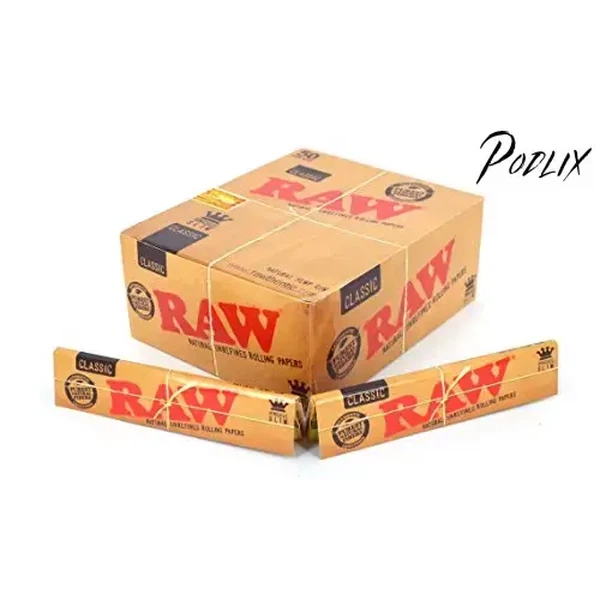 Raw Classic King Size Slim Rolling Paper Full Box of 50 Packs-