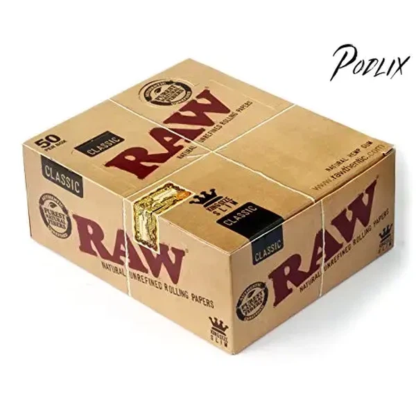 Raw Classic King Size Slim Rolling Paper Full Box of 50 Packs-