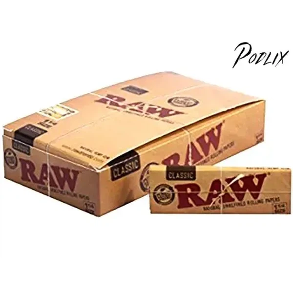 Raw Unrefined Classic 1.25 1 1/4 Size Cigarette Rolling Papers Full Box of 24 Pack-