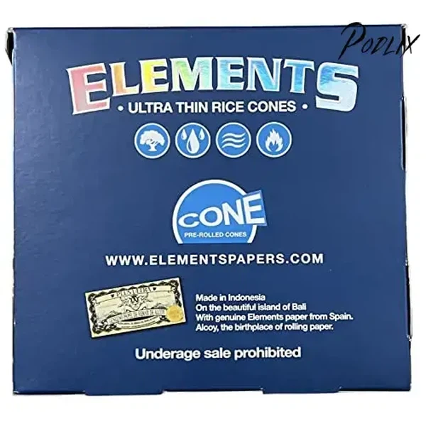 Elements Rolling Paper Cones 1 1/4 Rice (6 cones per pack) + RSV Scoop Card (1 Pack)-