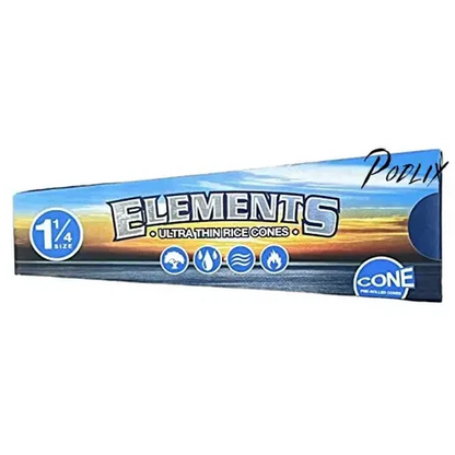 Elements Rolling Paper Cones 1 1/4 Rice (6 cones per pack) + RSV Scoop Card (1 Pack)-