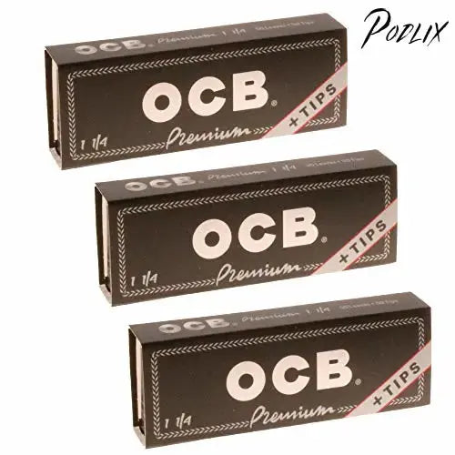 OCB Premium 1 1/4 Rolling Paper & Tips - 3 Packs - 50 Papers/Tips Each-