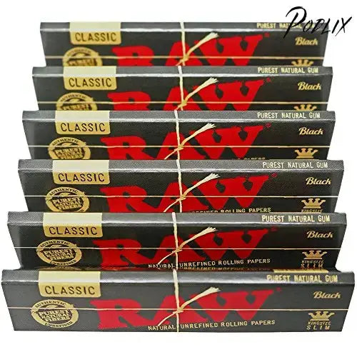 RAW Classic Black King Size Slim Natural Unrefined Ultra Thin 110mm Rolling Papers (6 Packs)-