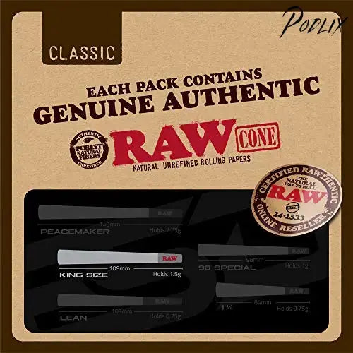 RAW Cones Classic King Size | 50 Pack | Natural Pre Rolled Rolling Paper with Tips & Packing Tubes Included-