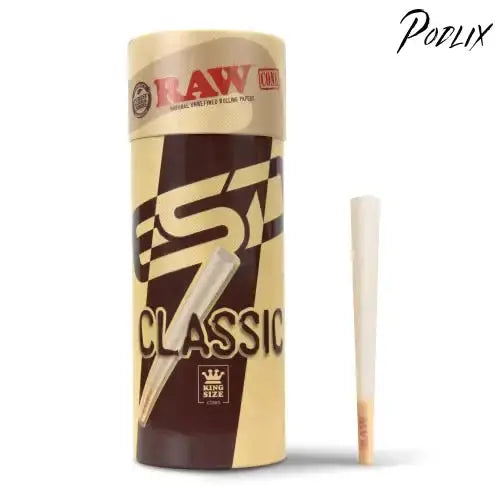 RAW Cones Classic King Size | 50 Pack | Natural Pre Rolled Rolling Paper with Tips & Packing Tubes Included-