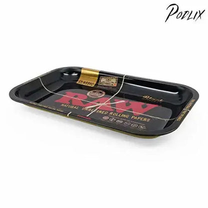 RAW Gold and Black Metal Rolling Tray - Limited Edition - 11'' x 7'' Size-