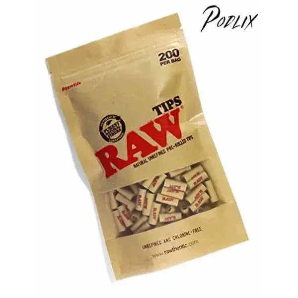 RAW Natural Unrefined Pre-Rolled Filter Tips - 1 Bag of 200 Tips-
