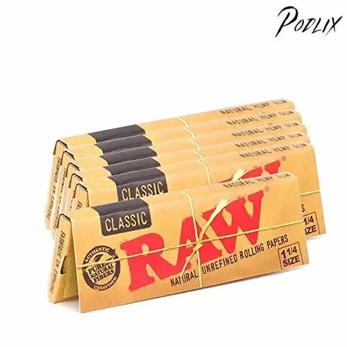 Raw Unrefined Classic 1.25 1 1/4 Size Cigarette Rolling Papers, 50 Count (Pack of 6)-