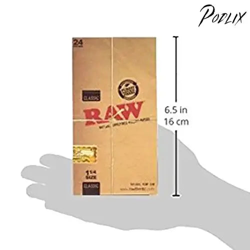 Raw Unrefined Classic 1.25 1 1/4 Size Cigarette Rolling Papers Full Box of 24 Pack-